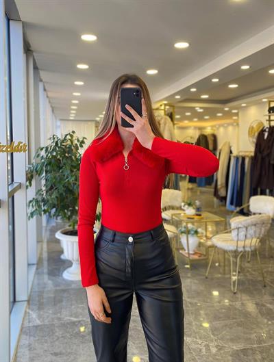 Kürklü Bluz Kırmızı