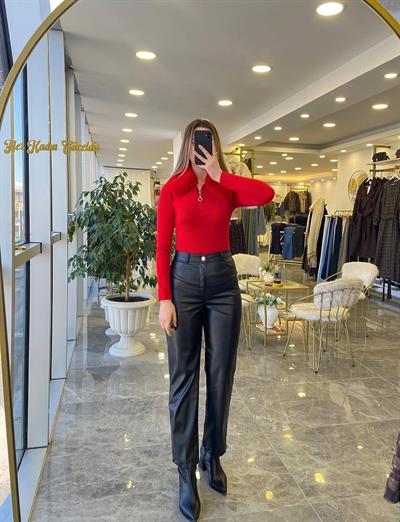 Kürklü Bluz Kırmızı