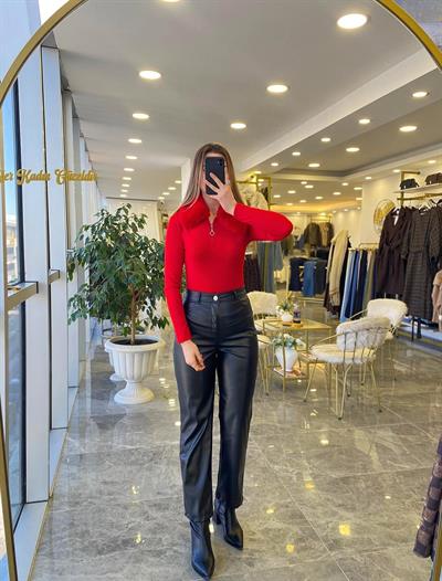 Kürklü Bluz Kırmızı