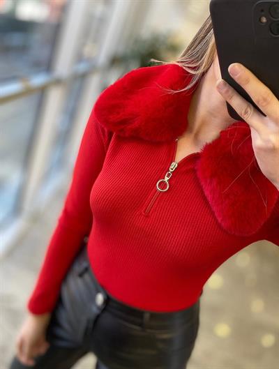 Kürklü Bluz Kırmızı