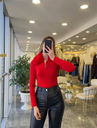 Kürklü Bluz Kırmızı