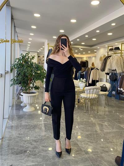 Omuz Dekolte Bluz Siyah