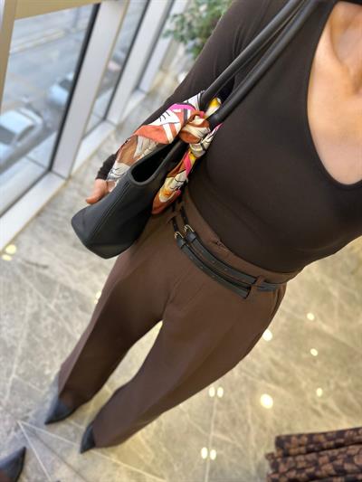 Premium Çift Kemerli Pantolon Kahve