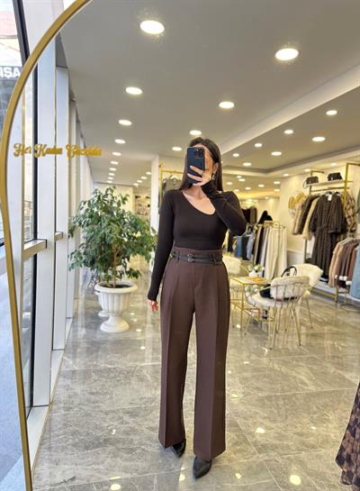 Premium Çift Kemerli Pantolon Kahve