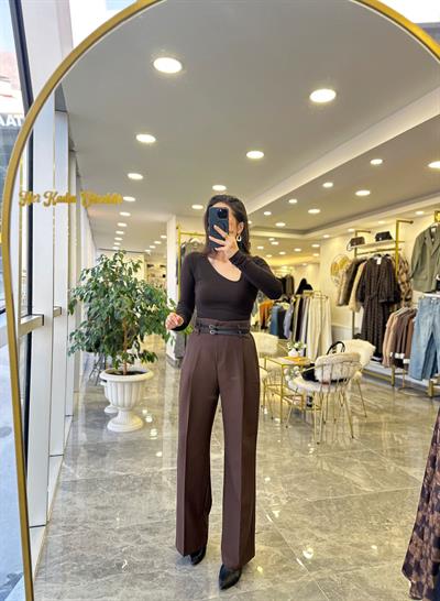 Premium Çift Kemerli Pantolon Kahve