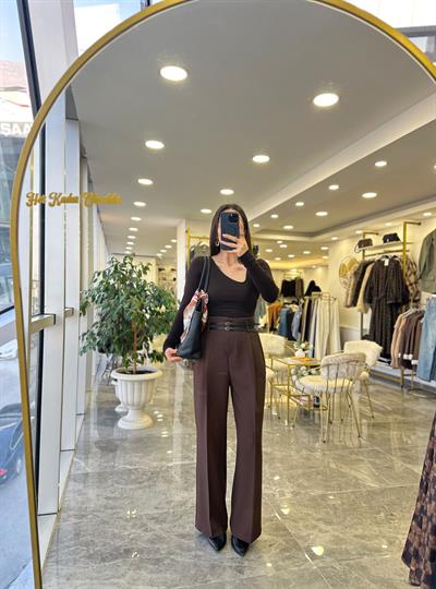 Premium Çift Kemerli Pantolon Kahve
