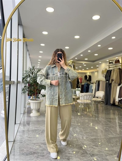 Taş Püsküllü Denim Ceket 