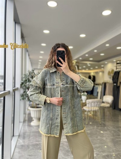 Taş Püsküllü Denim Ceket 