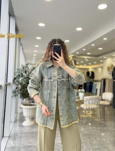 Taş Püsküllü Denim Ceket 