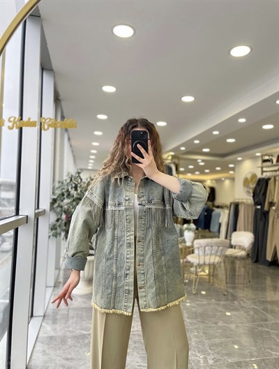 Taş Püsküllü Denim Ceket 