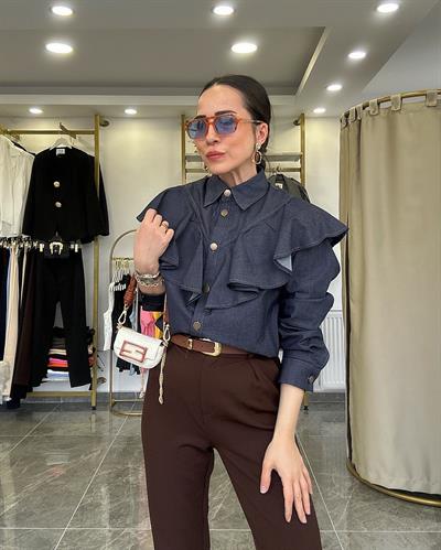 Volanlı Denim Gömlek