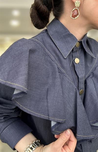 Volanlı Denim Gömlek