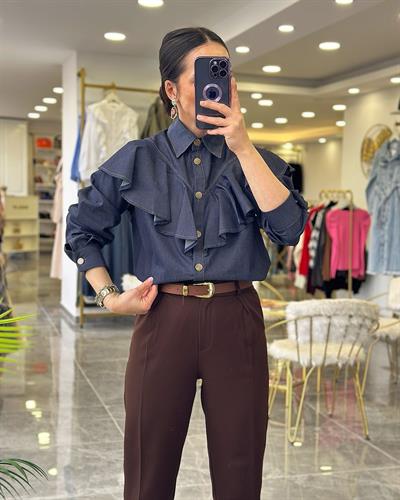Volanlı Denim Gömlek