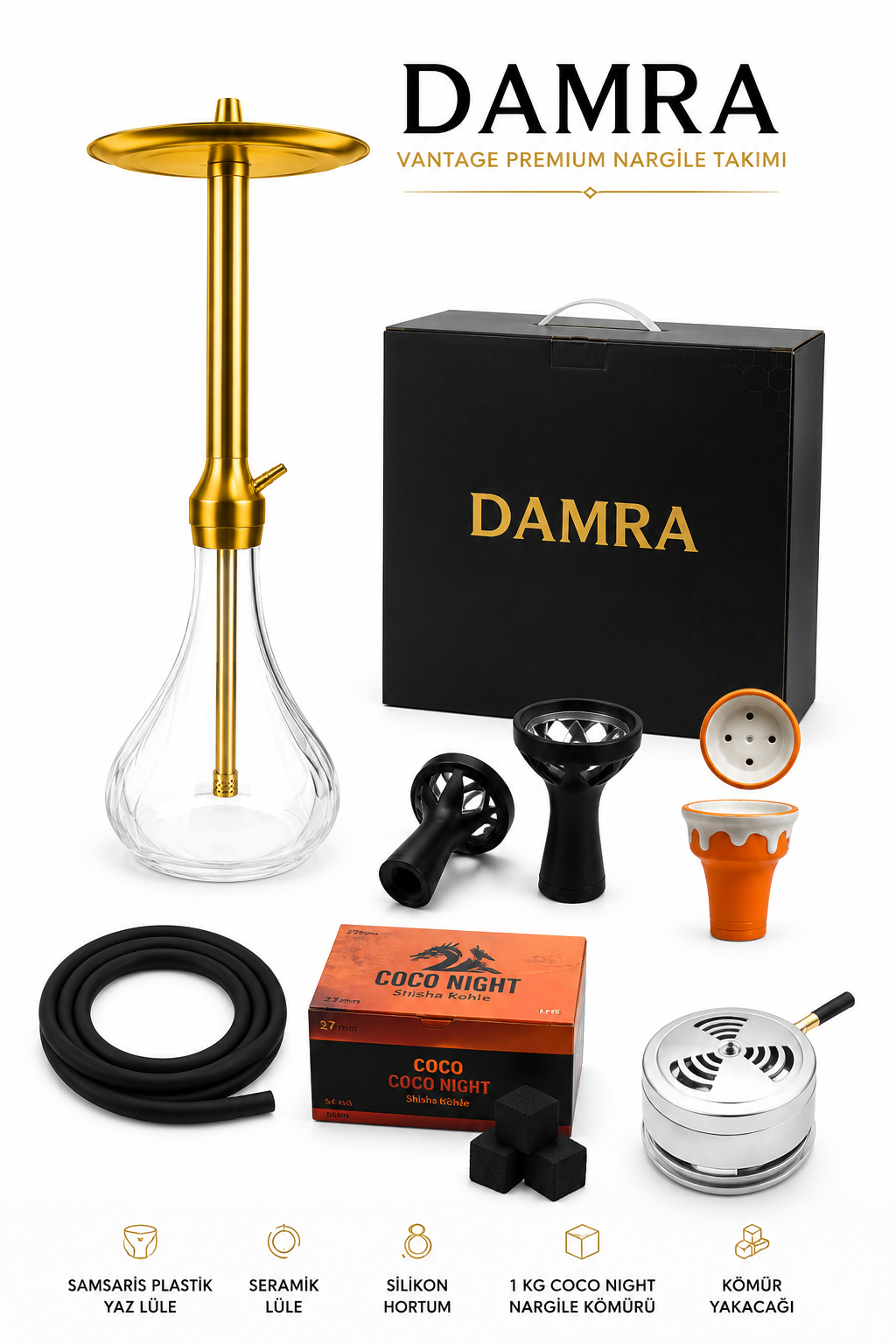 Damra Vantage Premium Nargile Takımı Seti (Full Hediye Paketili)