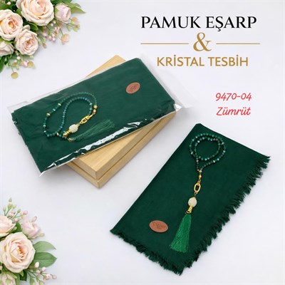 Pamuk Eşarp Kristal Tesbih Set