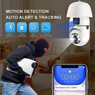 004 Wifi Ampul Kamera Çift Lens 320 Derece Gece Görüşlü Hareket Sensörlü Sesli Görüşmeli Güvenlik Kamerası Dual Kamera 