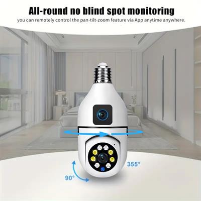 004 Wifi Ampul Kamera Çift Lens 320 Derece Gece Görüşlü Hareket Sensörlü Sesli Görüşmeli Güvenlik Kamerası Dual Kamera 