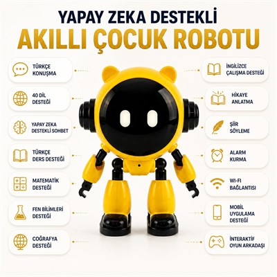 01M-06 Yapay Zeka Robotu Sesli Sohbet ve Soru Cevap Özellikli 40tan Fazla Dil Destekli Eğitici Akıllı Çocuk Robotu