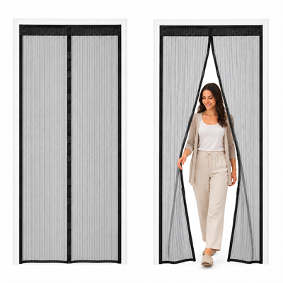 105x210 cm Mıknatıslı Kapı Sinekliği Otomatik Kapanan Kolay Montajlı Siyah Tül Sineklik