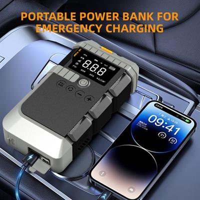 CYD-21 12000 mah Akü Takviye Cihazı Hava Kompresörü Lastik Şişirme Pompası Dijital Ekranlı Powerbank LED Işıklı Araç Akü Şarj Cihazı Araç Pompası