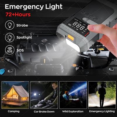 CYD-21 12000 mah Akü Takviye Cihazı Hava Kompresörü Lastik Şişirme Pompası Dijital Ekranlı Powerbank LED Işıklı Araç Akü Şarj Cihazı Araç Pompası