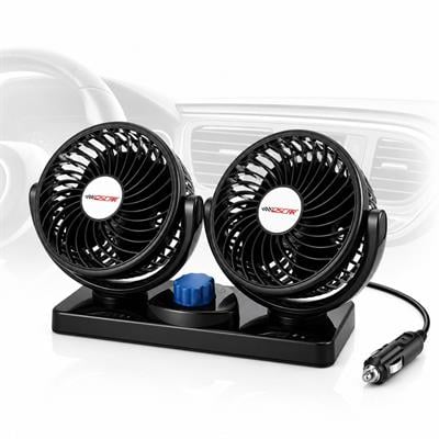 1205 12V Çift Başlıklı Araç Vantilatör Oynar Başlıklı Çakmaklık Girişli 2 Modlu Çift Taraflı Bant Hediye 360 Derece Ayarlanabilir İki Kişilik Oto Fan