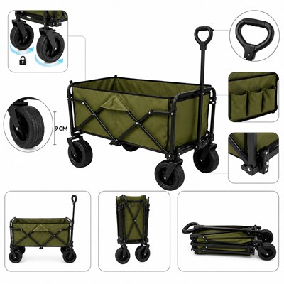 130 Kg Kapasiteli Katlanabilir Wagon Taşıma Arabası Fren Sistemli 9 Cm Kalın Teker Kamp Piknik Bahçe Alışveriş Arabası