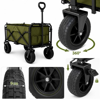 130 Kg Kapasiteli Katlanabilir Wagon Taşıma Arabası Fren Sistemli 9 Cm Kalın Teker Kamp Piknik Bahçe Alışveriş Arabası
