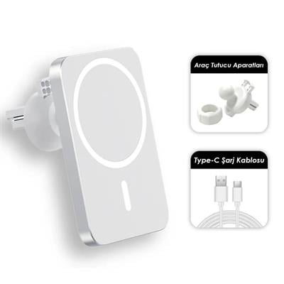 15W Magsafe Kablosuz Araç İçi  Şarj Cihazı Ve Kablosuz Telefon Tutucu