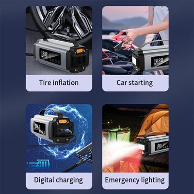 Akü Takviye Cihazı ve Lastik Şişirme Kompresörü Dijital Göstergeli 12V Taşınabilir Hava Pompası Powerbank Ve Fener Özellikli