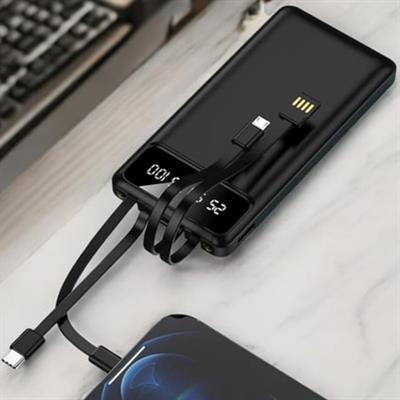 Siyah 20.000 Mah Taşınabilir Çok Kablolu 4 Çıkışlı Dijital Göstergeli Powerbank