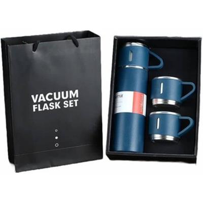 Lacivert 3 Bardaklı Paslanmaz Çelik Termos 