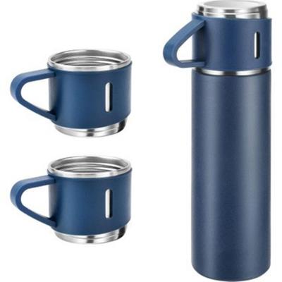 Lacivert 3 Bardaklı Paslanmaz Çelik Termos 