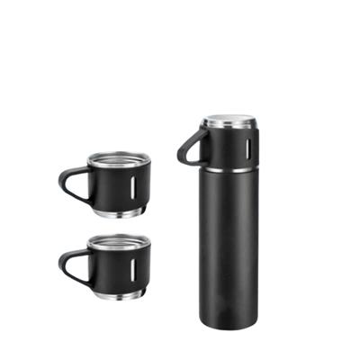 Siyah 3 Bardaklı Paslanmaz Çelik Termos 