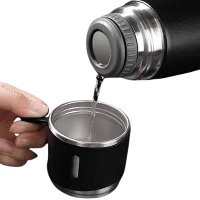 Siyah 3 Bardaklı Paslanmaz Çelik Termos 