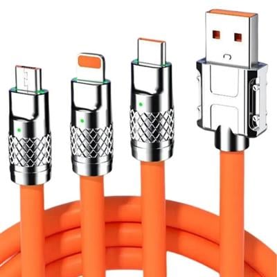 3 İn 1 Type-c Micro Usb Lightning 120 Watt Hızlı 6A Şarj Kablosu 