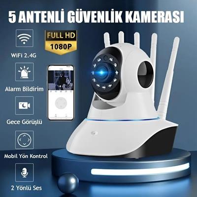 360º Hd Wifi Kablosuz 5 Antenli Ip Bebek ve Güvenlik Kamerası Gece Görüşlü