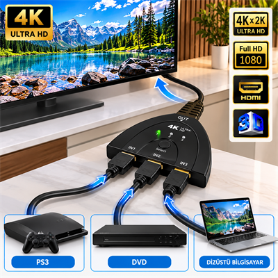 4K 60Hz HDMI Çoğaltıcı 3in1 HDMI Switch 3 Giriş 1 Çıkış Görüntü Aktarıcı Çoklayıcı Seçici Adaptör