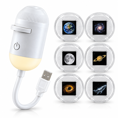 6 Diskli Uzay ve Galaksi Projeksiyon Lambası USB Girişli Gezegen Ay Yıldızlı Gökyüzü Yansıtıcı Ayarlanabilir Netlikli Dekoratif Gece Lambası