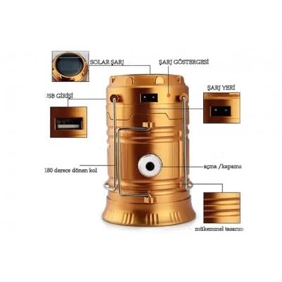 6+1 Led Güneş Enerjili USB Şarjlı Kamp Lambası Çadır Feneri