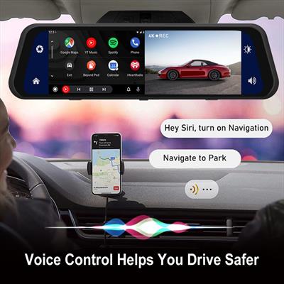 9.66 İnç Dokunmatik Ayna Tipi Araç Kamerası 4K Full HD Ön Arka Kayıt Carplay Android Auto WiFi GPS Gece Görüşlü Park Modlu Dash Cam