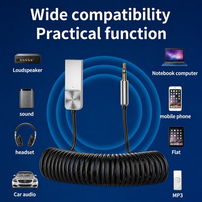 A13 Aux Kit Bluetooth Çevirici USB 3.5mm AUX Bluetooth Adaptör Araç Ses Aktarım Kablosu USB Beslemeli Spiral Kablo