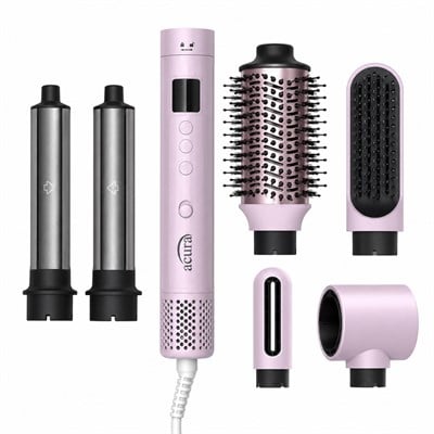 AC-95 Pembe 6 Başlıklı Saç Şekillendirme ve Kurutma Seti LCD Ekranlı İyonik Hava Üflemeli Maşa Düzleştirici Fön Seti