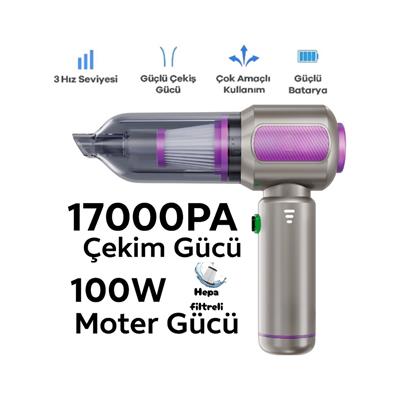 AHV-19 Şarjlı Araç İçi Süpürge 17.000Pa Vakum Üfleme Özellikli Taşınabilir 3 Kademeli Kablosuz Araç Süpürgesi