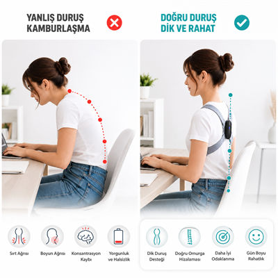 Akıllı Dik Duruş Aleti Titreşimli Duruş Düzeltici Hatırlatıcı Ayarlanabilir Omuz Destek Aparatı Şarjlı