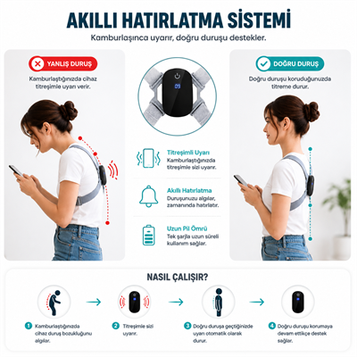 Akıllı Dik Duruş Aleti Titreşimli Duruş Düzeltici Hatırlatıcı Ayarlanabilir Omuz Destek Aparatı Şarjlı