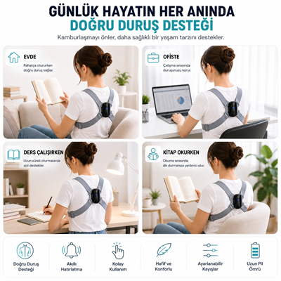 Akıllı Dik Duruş Aleti Titreşimli Duruş Düzeltici Hatırlatıcı Ayarlanabilir Omuz Destek Aparatı Şarjlı