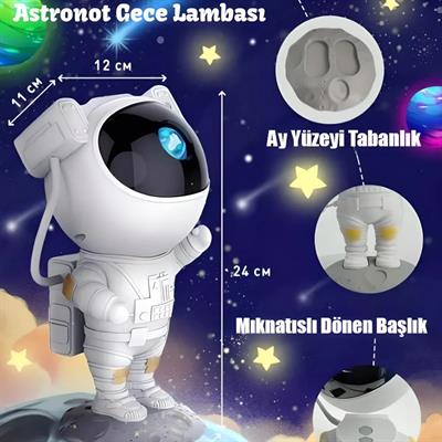 Astronot Işıklı 360 Derece Dönen Gece Lambası