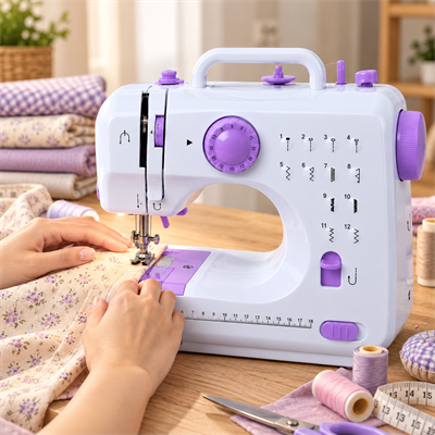ASW2 Mini Dikiş Makinesi 12 Dikiş Desenli 2 Kademeli Hız Ayarlı Ayak Pedallı LED Işıklı Geri Dikiş Fonksiyonlu Ev Tipi Dikiş Makinesi