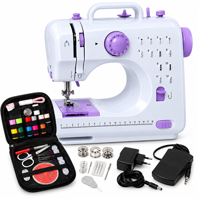 ASW2 Mini Dikiş Makinesi 12 Dikiş Desenli 2 Kademeli Hız Ayarlı Ayak Pedallı LED Işıklı Geri Dikiş Fonksiyonlu Ev Tipi Dikiş Makinesi